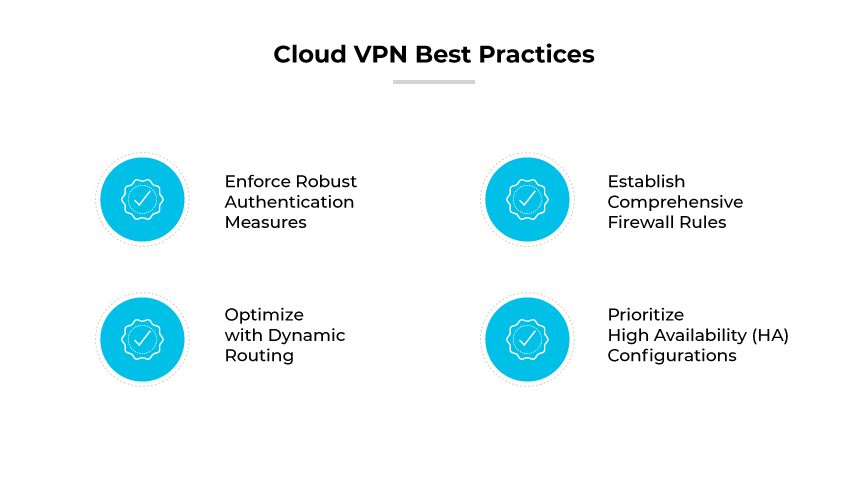 Mejores prácticas de VPN en la nube: autenticación, reglas de cortafuegos, enrutamiento dinámico, priorizar configuraciones de HA