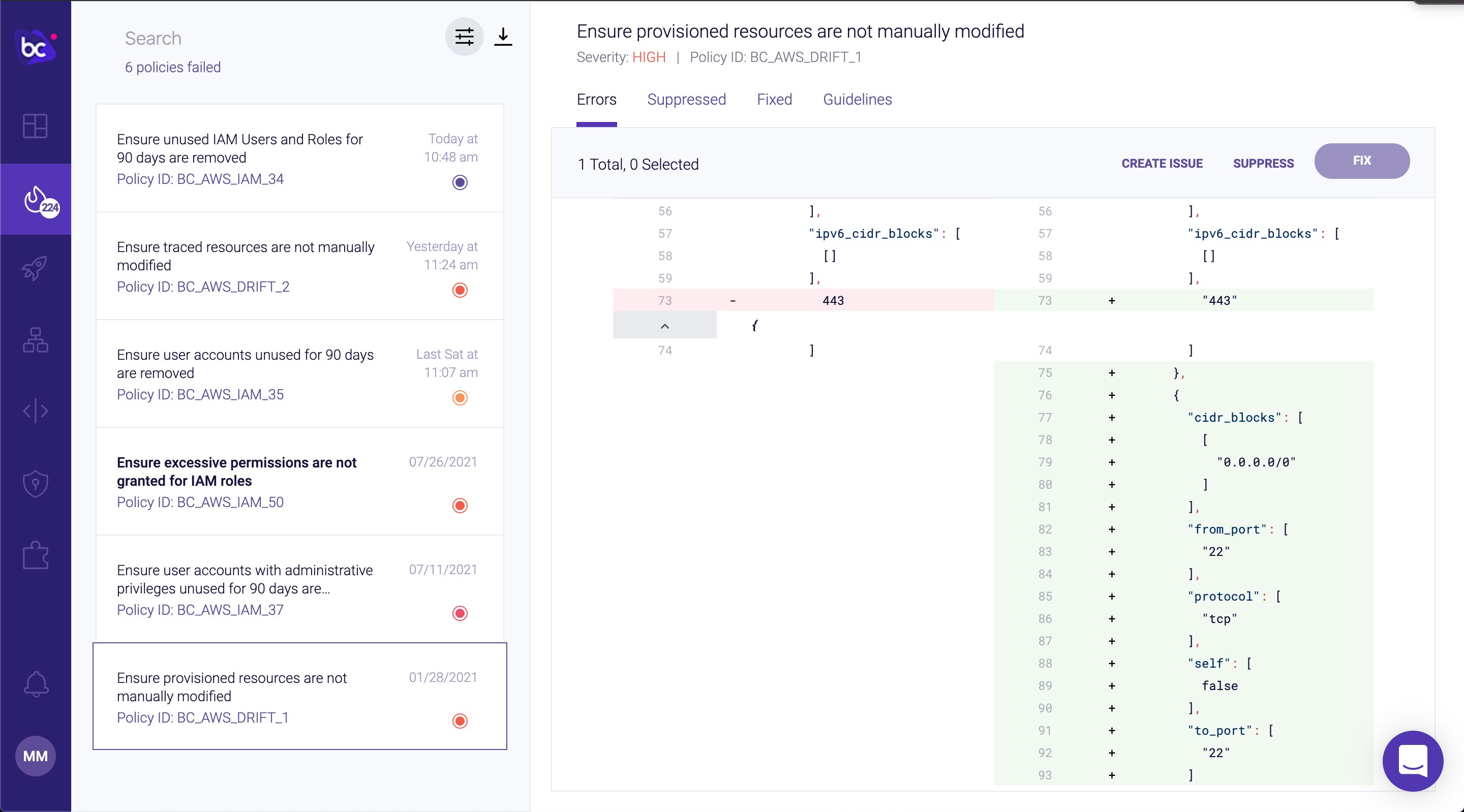 Detección de desvíos en las configuraciones