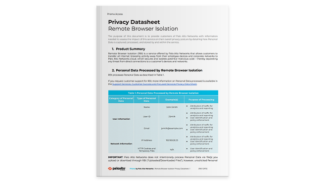Remote Browser Isolation Privacy Datasheet